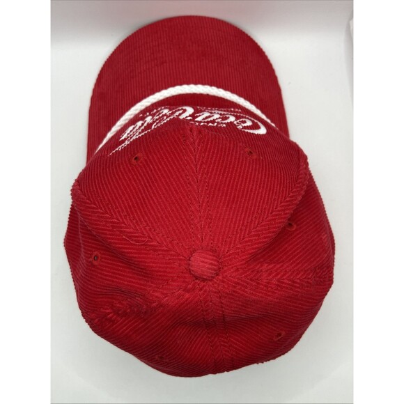 Coca Cola Script Logo Red Corduroy Snapback Rope Cap Hat - Picture 5 of 5